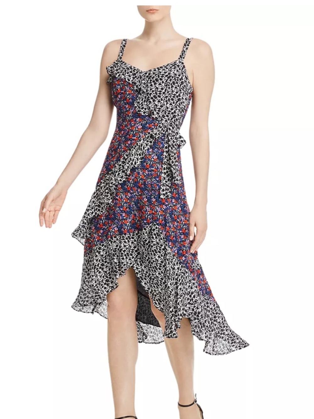Parker Kathy Mixed Print Silk Floral Midi Dress - Size 4